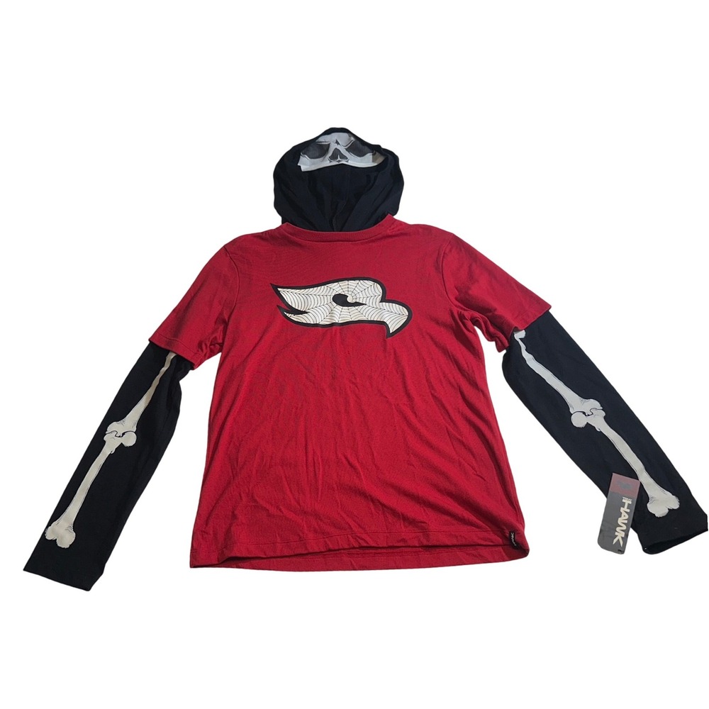 Tony Hawk Boys XL Red Black Skeleton Bone Masked Layered Hoodie Shirt NWT